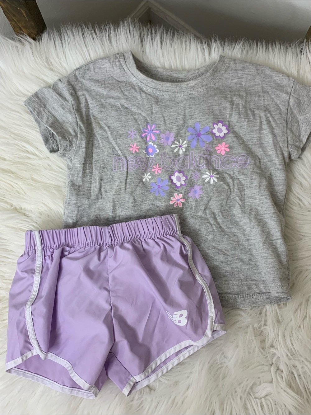 New Balance Girls' Lavender Floral Tee & Lilac Shorts Set Size 24M